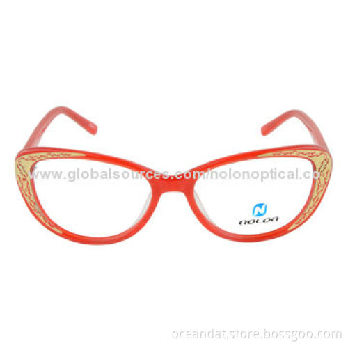 Fashionable Cat-shaped Acetate Colorful Women's Eyeglass Frame, Inset Metal PatternNew